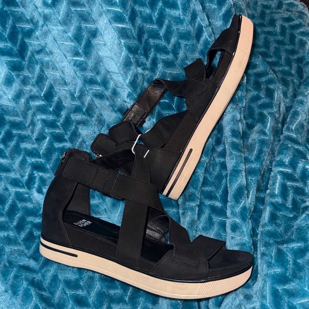 Eileen Fisher Black Strappy Sport Sneaker Sandals - 7 - Picture 5 of 6